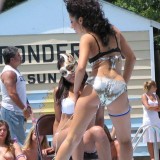 Girl on Girl stripper action on the outdoor stage at the public nudity party